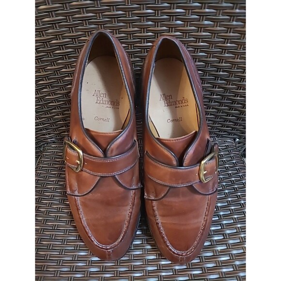 Allen Edmonds Cornell Monk Strap Dress Shoes Mens 9 EEE Cognac Brown Made In USA - Picture 11 of 11
